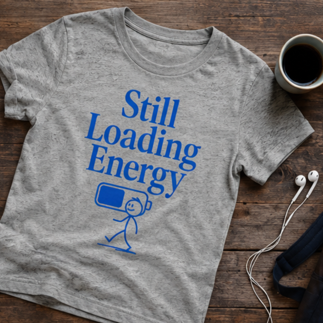 Still Loading – Energy T-Shirt in grau auf dem Boden ausgefaltet
