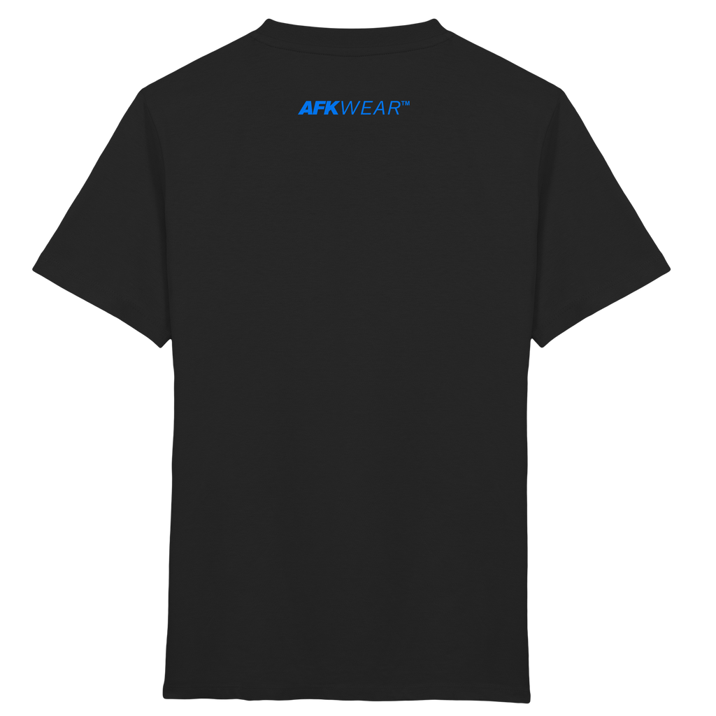 Schwarzes Kinder T-Shirt mit „Eat Sleep Game Repeat“ Gaming Print vorne. Rückseite mit dem Logo
