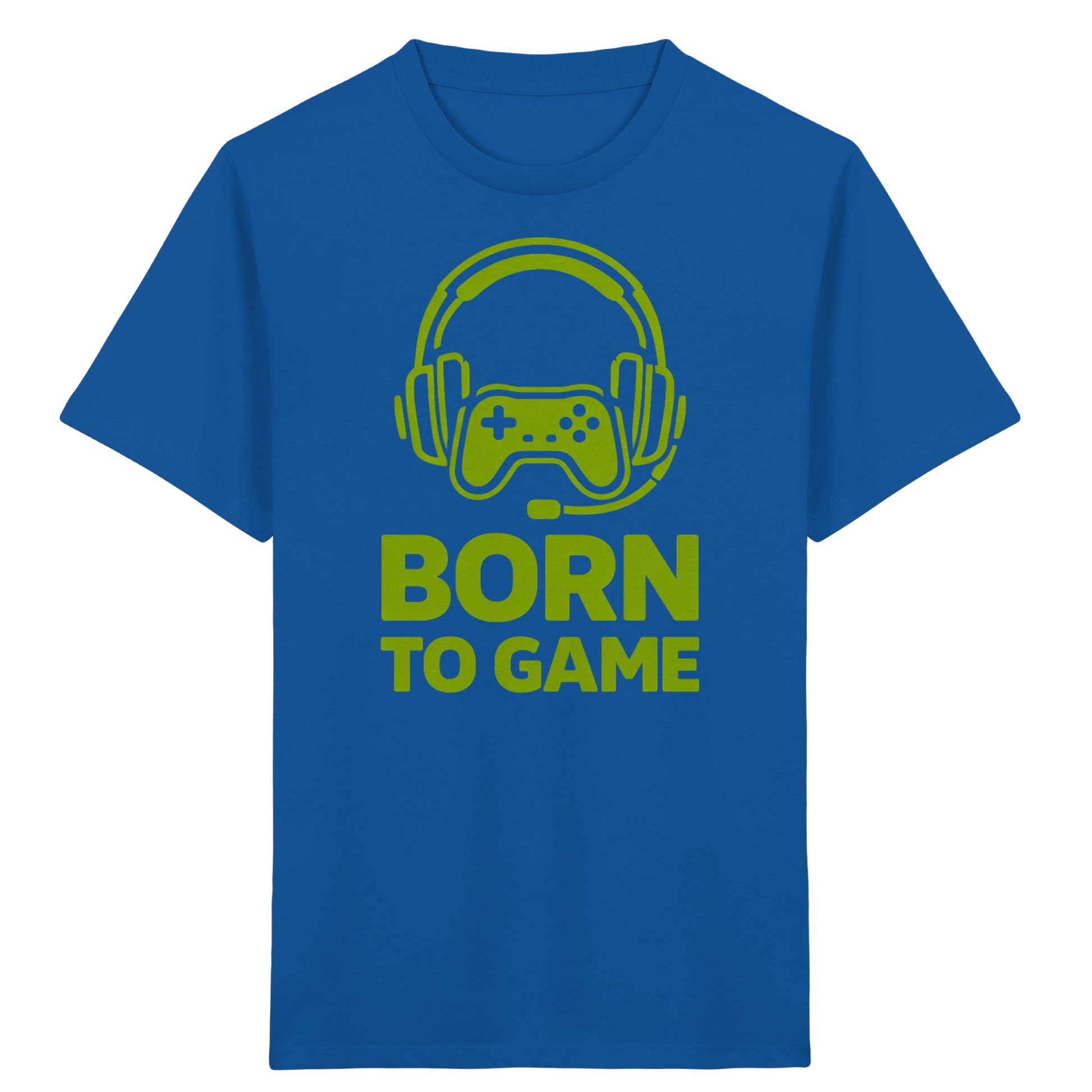 Blaues Born to Game Kids Organic T-Shirt mit grünem Gaming-Controller-Design