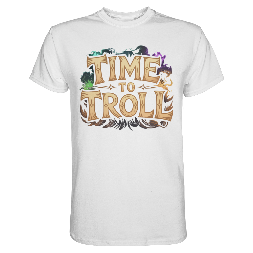 Weißes Time to Troll™ Gamer T-Shirt mit Frontprint – Gaming Statement Shirt