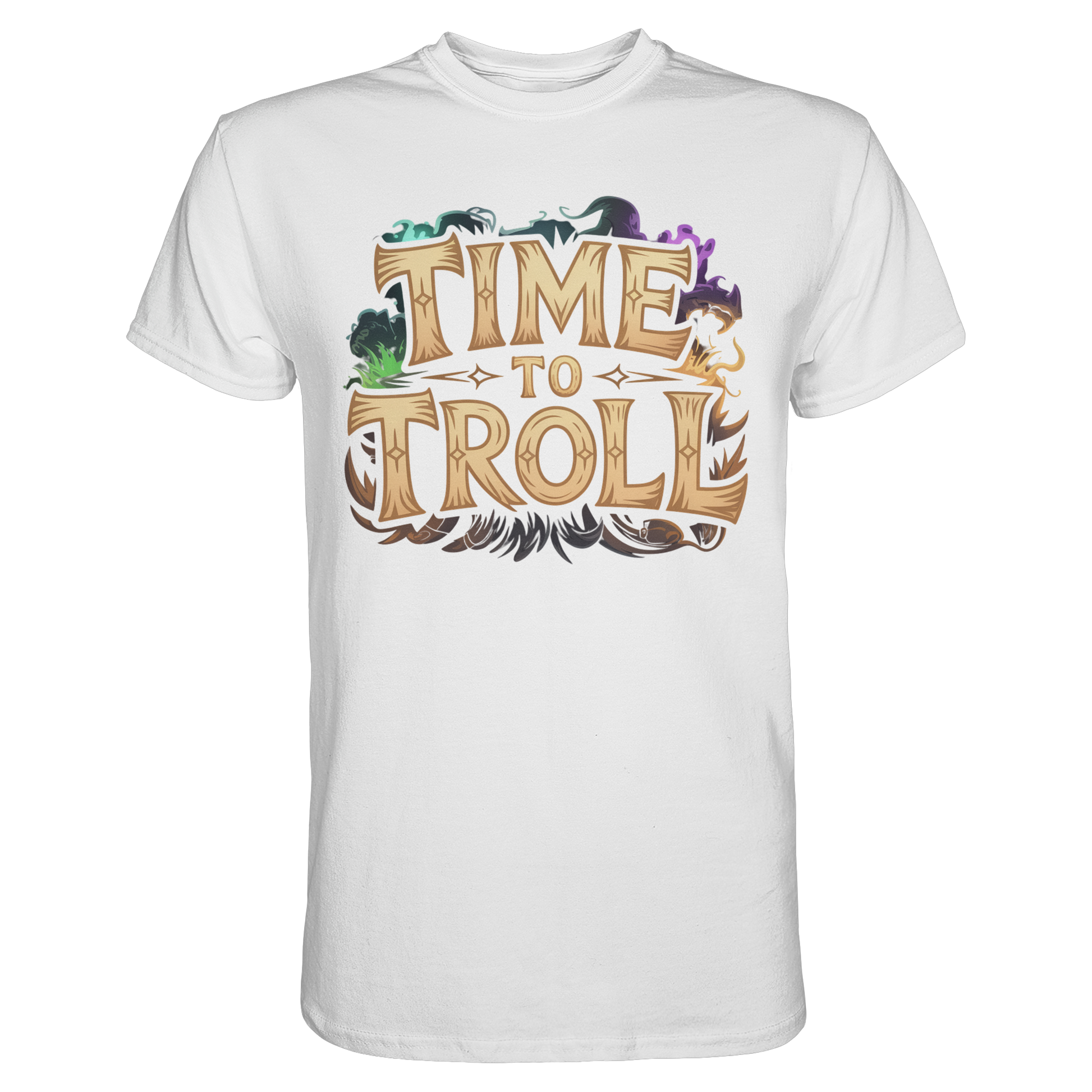Weißes Time to Troll™ Gamer T-Shirt mit Frontprint – Gaming Statement Shirt
