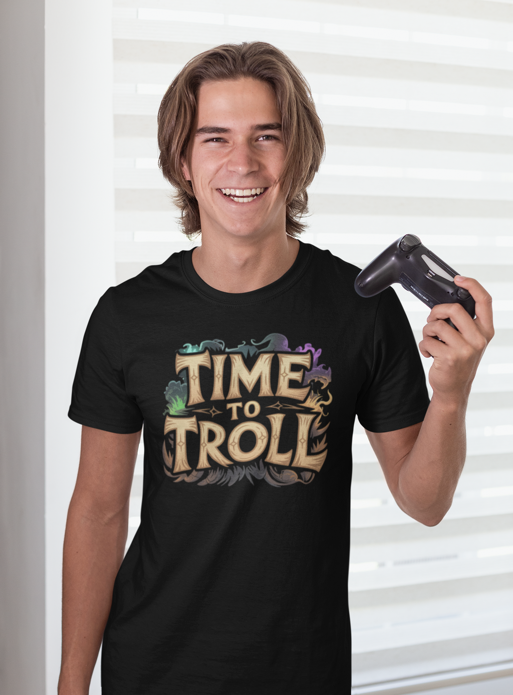 Schwarzes Time to Troll™ Gamer T-Shirt mit Frontprint – Premium Shirt von AFK WEAR